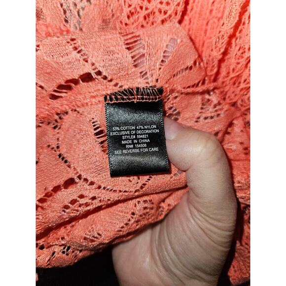 Coral Orange Lace Crochet Cover-up Kimono Tie Waist Button Front Long Sleeve XL - Picture 9 of 10